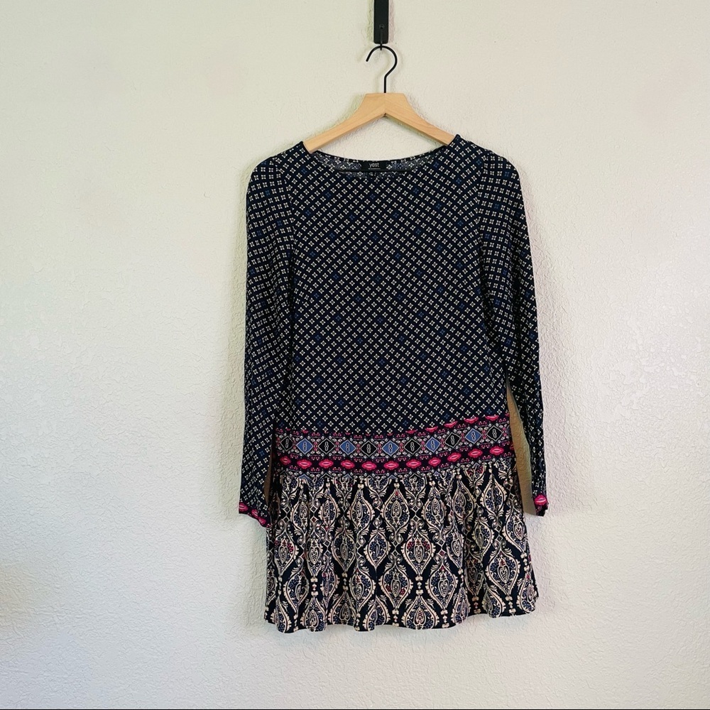 Yest Patterned Drop Waist Navy Cream Pink Tunic
